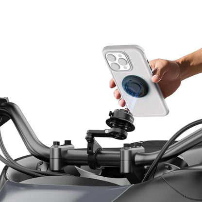 Quick Launch Magnetic Motorcycle Phone Mount with Universal Interface, Anti-Vibration Handlebar Bracket with Secure Lock for Bike Scooter Moto MTB, 360° Blind Installation (QM02&QU01) - style: QM0U2