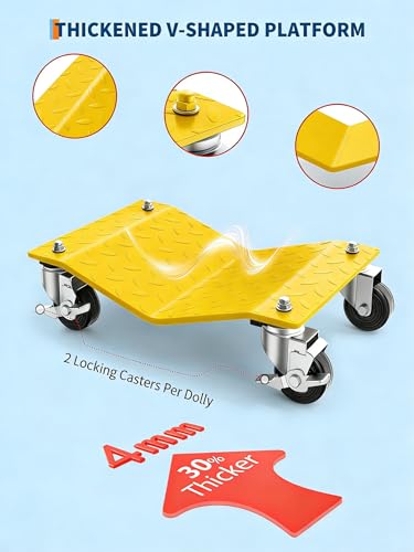 Car Dolly Set of 4 Wheel Dolly 6000LBS Capacity Heavy Duty Tire Cart with 360° Rotational Wheel, Yellow - color: Yellow