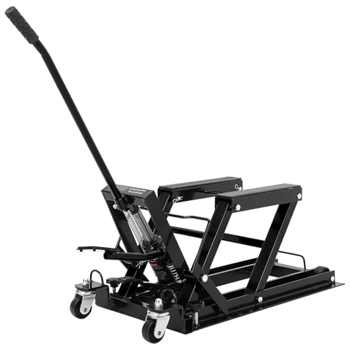1500 lbs Heavy Duty Hydraulic Motorcycle Lift Jack - Steel Scissor Garage Creeper Table with Non-Slip Platform, 4 Wheels, 360° Swivel Casters, Adjustable Height 4"-16" - Ideal for ATV, UTV, - color: Black