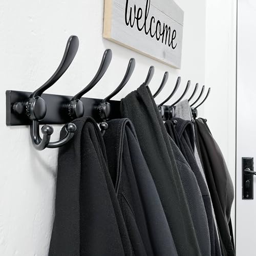 Dseap Coat Rack Wall Mount, Heavy Duty 12-Gauge Base vs Flimsy 1mm, Double-Thick Solid Anti-Snap Hooks, 16” Stud-Mount, Stainless Steel Hanger for Clothes Hat Entryway Closet Mudroom, Black - color: Black, size: L=17" (1pcs)
