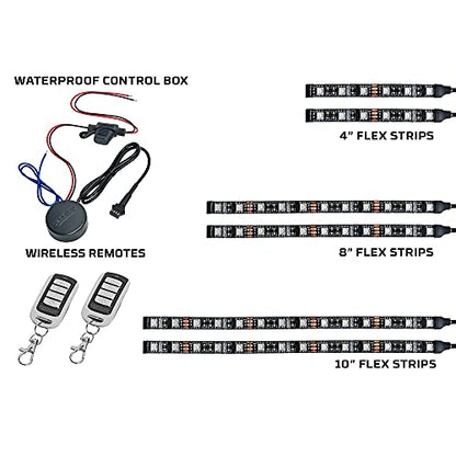 LEDGlow 6pc Advanced Million Color LED ATV UTV Quad 4x4 Accent Underlow Light Kit - 15 Solid Colors - 6 Patterns - Multi-Color Flexible Strips - Includes Waterproof Control Box & 2 Wireless Remotes