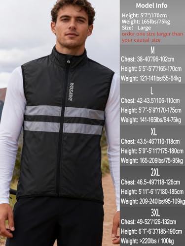 WOSAWE Men's High Visibility Cycling Wind Jacket Water Resistance Reflective Windbreaker - color: Black Vest 205, size: 3X-Large
