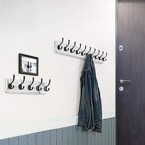 WEBI Coat Rack Wall Mount,Coat Hanger Wall,16" Hole to Hole,Coat Hooks Wall Mounted,Hook Rack Rail,5 Hooks for Hanging Coats,Hats,Jacket,Clothes,Entryway,Black/White - color: White Wood/Black Hook, size: 17.3 Inch-5 Hooks