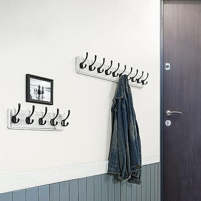 WEBI Coat Rack Wall Mount,Coat Hanger Wall,16" Hole to Hole,Coat Hooks Wall Mounted,Hook Rack Rail,5 Hooks for Hanging Coats,Hats,Jacket,Clothes,Entryway,Black/White - color: White Wood/Black Hook, size: 17.3 Inch-5 Hooks
