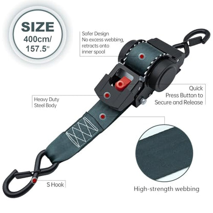 Heavy Duty Retractable Ratchet Tie Down Straps 2" x 13FT 2 Pack, 3500 lbs Break Strength Cargo Straps with Safety Lock S Hooks, No Tangle Tie Downs for Trailer Truck Motorcycle ATV Moving - color: Black