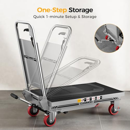 CAMMOO Hydraulic Lift Table Cart, 500lbs Capacity, 28.5" Lifting Height, Single Scissor Lift with Non-Slip Pad & Safety Guard Foldable Handle for Material Handling and Transportation, Gray