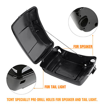 TCMT Matte King Motorcycle Trunk Box Backrest Pad Tail Side Light Speakers Two Up Mounting Rack Fit For Harley Touring 1997-2008 Electra Glide Road Glide Street Glide Pack - color: With Speaker Holes: Style A
