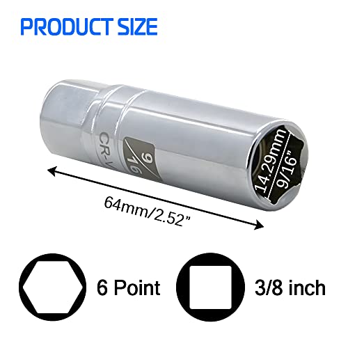 9/16-inch Magnetic Spark Plug Socket 3/8-inch Drive 6-Point Powerful Magnet Retains Spark Plugs Chrome Vanadium Steel - size: 9/16-inch