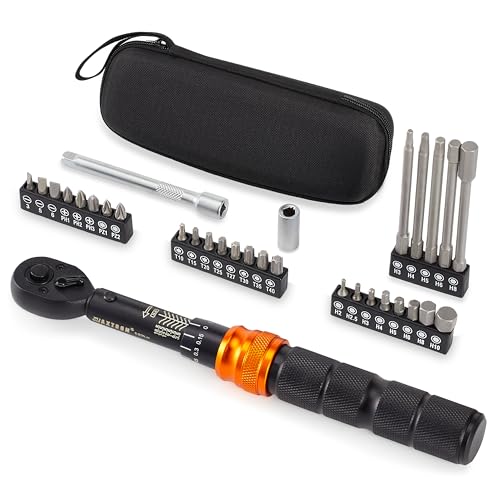 32-Pc Bike Torque Wrench Set, 1/4-Inch Dr. Click Torque Wrench and Bit Kit, 2-20 Nm Micro Adjustment, 72-Tooth Ratchet Head, Portable Round Pouch - size: 32-Piece