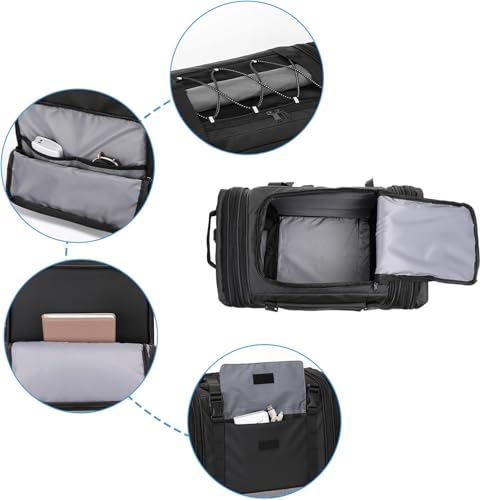 Motorcycle Tail Bag, 32-48L Waterproof Large Capacity Motorcycle Travel Luggage Bag, Rear Seat Bag with Rain Cover and Shoulder Strap, Black