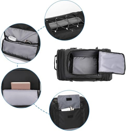 Motorcycle Tail Bag, 32-48L Waterproof Large Capacity Motorcycle Travel Luggage Bag, Rear Seat Bag with Rain Cover and Shoulder Strap, Black