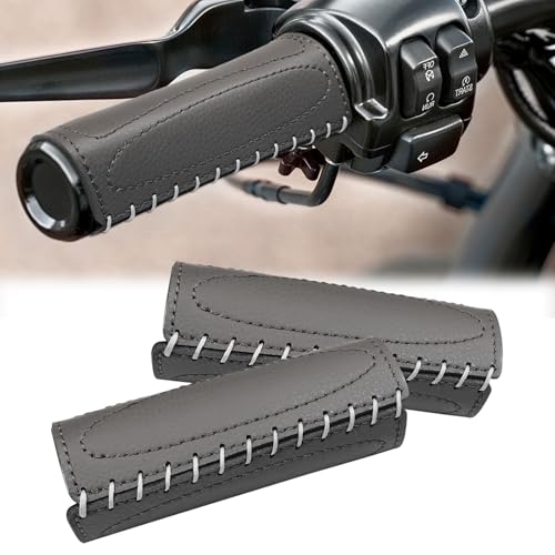 2 PCS Leather Motorcycle Handlebar Hand Grip Cover, Hand Sewn Grips Sleeve, No Fringe Brake Clutch Covers for HD Motorcycle Black - color: Black