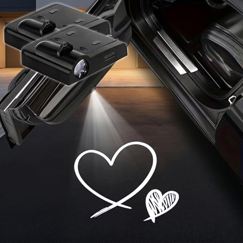 2PCS 2 Hand-Drawn Hearts Car Door Lights Projector, Magnetic Logo Projector Door Lights, Wireless LED Welcome Puddle Light, Hearts Car Accessories Decor, Heart Gifts for Women Men, Fit All Vehicles - color: Hand-drawn 2 Heart