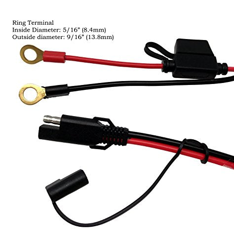 Tetra-Teknica MotoBasics Series RHS-01 12V Ring Terminal Harness with Black Fused 2-Pin Quick Disconnect Plug, 2 Feet, 16 Gauge Copper Wire, 10A Fuse, 2 Per Pack