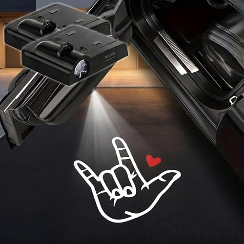 2PCS I Love You Sign Language Car Door Lights Projector, Magnetic Logo Projector Door Lights, Wireless LED Welcome Puddle Light, ASL Car Accessories Decor, Gifts for Women Men, Fit All Vehicles - color: ASL I Love You Hand