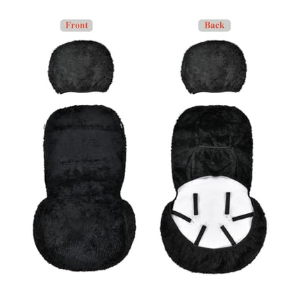 1PC Front Bucket Genuine Sheepskin Car Seat Cover Lambskin Winter Car seat Cushion Lambs Wool Sheep Skin Fuzzy Seat Cover Shearling Car Accessories for SUVs, Saloons and Trucks (Black) - color: Black