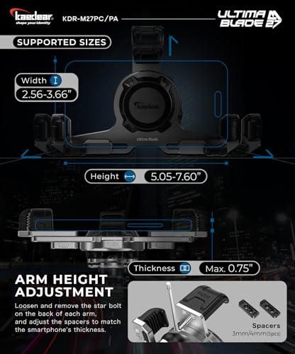 Kaedear Premium Motorcycle Phone Mount, Ql Wireless Charging, Aluminum, Anti-Vibrations, USB Charging, Quick Release Button, Durable, Anti-Theft Mount, Ultima Blade KDR-M27PA-BK (Black) - style: Qi Charging / 1" Ball - Black