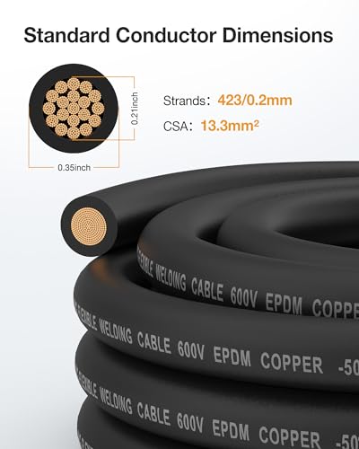 6 Gauge Wire Battery Cable, 6 AWG EPDM Welding Cable with Oxygen-Free Copper, Flexible/High Conductivity for Solar, Automotive, Battery, Inverter, RV, Marine (10 ft Red + 10 ft Black) - color: 6awg, size: 10ft