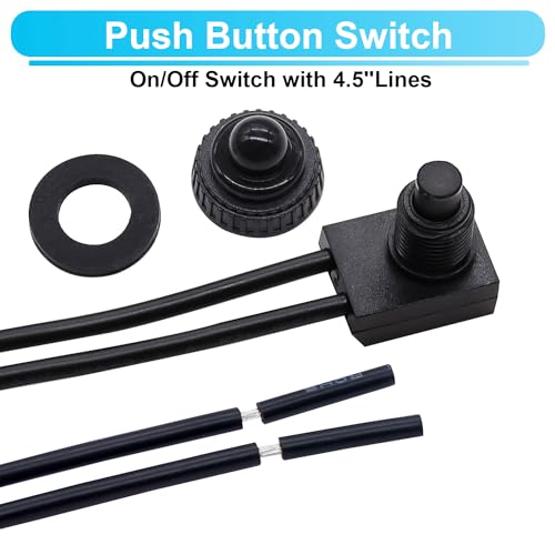 TWTADE 5PCS Waterproof RV Push Button Switch 12V ON/Off SPST Switch for Motorcycle/Auto Car Bathroom Fan with 4.5''Lines KP-107-5PCS - size: 5PCS
