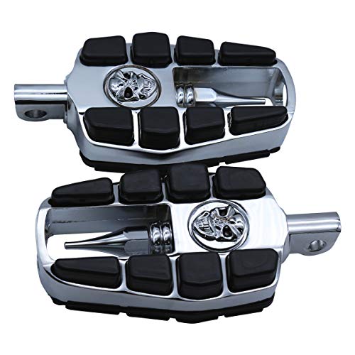 FATECIM Motorcycle Skull Mini Floorboards Foot Pegs Pedals Rests with Male Mount Adapters for Harley Dyna Fat Bob Touring Road Glide Street Glide Sportster 883 Fat Boy Chrome - color: 4008-Chrome