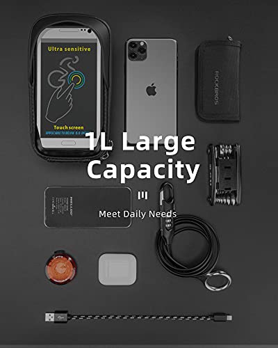 ROCKBROS Bike Phone Mount Bag Bike Front Frame Handlebar Bag Waterproof Bike Phone Holder Case Bicycle Accessories Pouch Sensitive Touch Screen Compatible with iPhone Below 6.5" - color: black 2