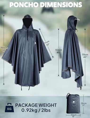 ANYOO Waterproof Rain Poncho Bike Bicycle Rain Capes Lightweight Compact Reusable for Adults - color: Grey