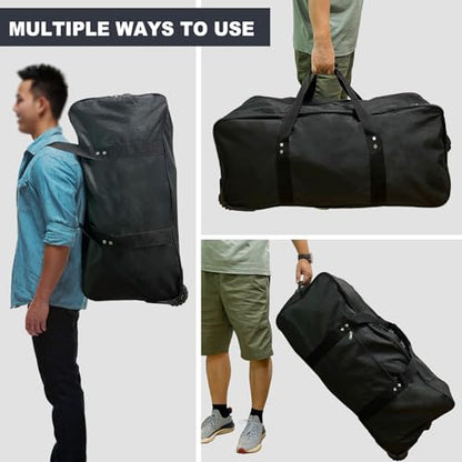 29-Inch Foldable duffle bag with Wheels - Extra Large Rolling Duffel Bag with Wheels, Foldable Heavy-Duty Cargo Duffel for Travel, Camping & Moving, Water-Resistant 600D Oxford, Black - style: 29in