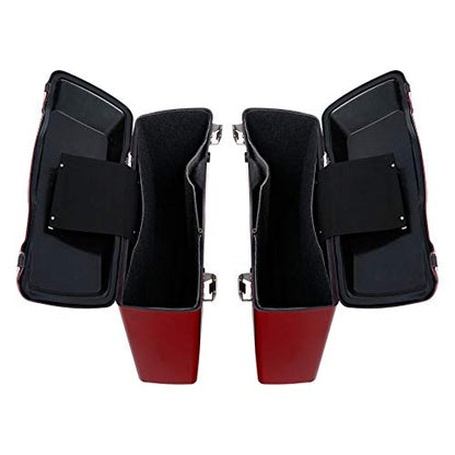 TCMT Hard Saddle bags Saddlebag w/Lid Latch & Liners Carpet Insert Fits For Harley Touring CVO Road Glide Road King Street Glide Electra Glide Ultra Classic 1994-2013 - color: Red Chrome Latches#A
