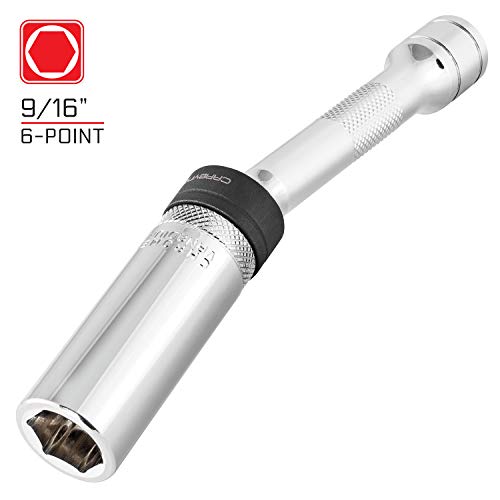CARBYNE 9/16 in. Magnetic Swivel Spark Plug Socket, 3/8 in. Drive, Deep Well, 6-Point, CrV Steel, 360 Degree Swivel Joint, Ultra-Strong Retention Magnet