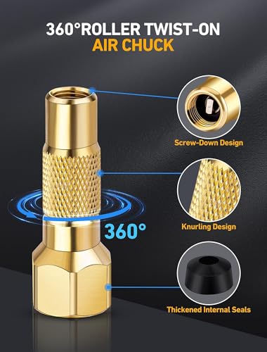 LUMITECO 2-Pack Heavy Duty Air Chuck Set,Screw On Tire Inflator Nozzle & Closed Ball Tire Chuck with 1/4" NPT Standard Quick Plug, Tire Air Chuck w/Presta Valve & Air Pump Ball Needle Set - size: Ball Foot+Twist On
