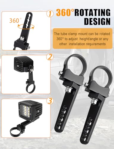 1.75'' Tube Clamps Mounting Brackets ADTOPI Adjustable Roll Cage Bull Bar Clip Holder Kit LED Light Bar Mounts for Offroad Truck ATV SUV, 2pcs - size: 1.75 Inch