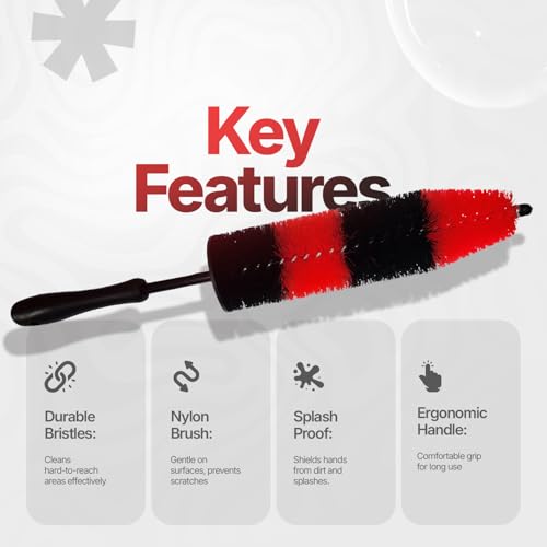 Pack of 1 Wheel Brush - 17Inch Long, Soft Bristle, No Scratch Car Wheel Cleaner Brush - Detailing Brush for Tires, Wheels, Rims, Exhaust Tips, Vehicle Engine, Motorcycles - size: Medium