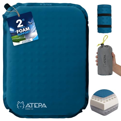ATEPA Inflatable Seat Cushion, Compact Self-Inflating Seat Cushion for Stadium Airplane Air Travel Bleacher Camping, Blow Up Foam Seat Pad for Outdoor Sports Events Backpacking Hiking Sitting - color: Blue