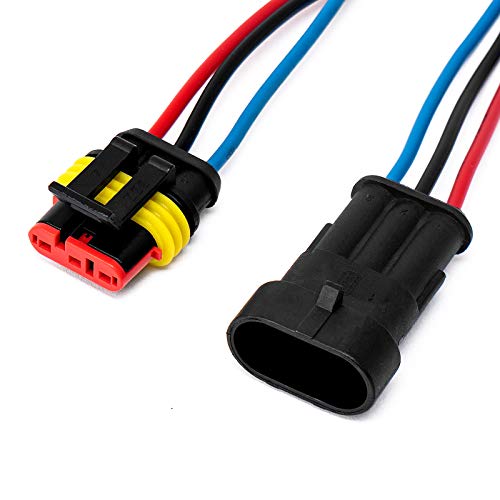 3 Pin Way 16 AWG Car Waterproof Electrical Connector Plug with Wire AWG Marine Pack of 5 - size: 3 Pin
