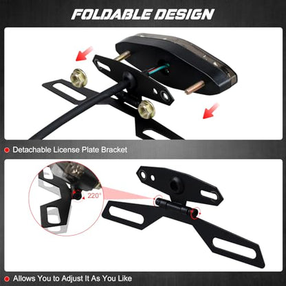 NTHREEAUTO Universal Motorcycle Tail Light LED Brake Running Lights with License Plate Bracket, ATV Dirt Bike Taillight Compatible with Honda Yamaha Suzuki Quad Chopper Turing Cruiser Off-Road