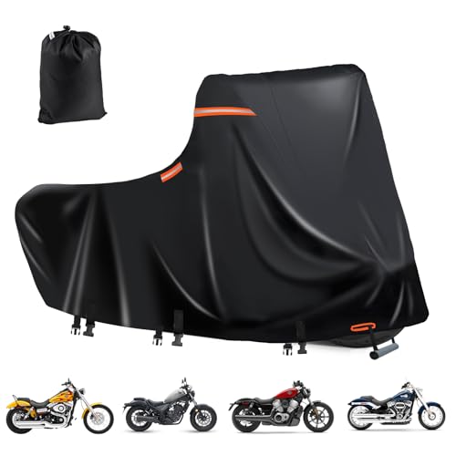 Motorcycle Cover Waterproof Outdoor,600D Heavy Duty Motorcycle Cover,Nano Silver Inner,5 Reflective Strips,2 Air Vents,Antenna Zipper for Softail Standard,Street Bob,Fat Boy(3XL 109"x44"x56" Black) - color: Black, size: 109"x44"x56"