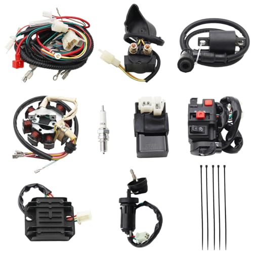 PRO BAT ATV Quad Complete Electrics AC Wire Harness Kit with CG-8 Stator 6-Pin AC CDI ATV Switch Ignition Coil Solenoid Relay Spark Plug for 150cc 200cc 250cc 300cc Zongshen Lifan Black - style: B 8 Pole+ B Ignition Coil+B Rectifier