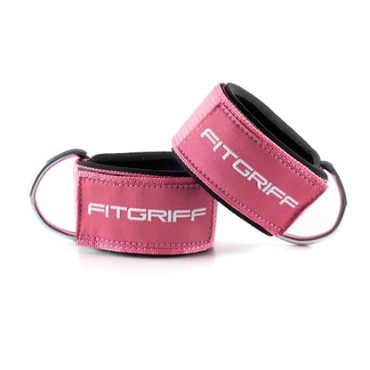 Fitgriff® Ankle Straps V2 for Cable Machine (2 Pieces) - Gym Workout Equipment - Leg Pulley Attachment, Kickback Straps - color: Pink