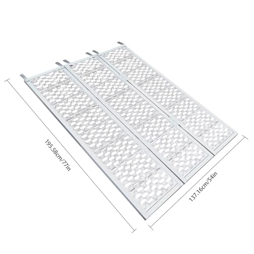 Aluminum Tri-Fold Trailer Ramps with Treads, 1 Pack 1500 lbs Heavy-Duty Anti-Slip Aluminum Loading Ramps ATV Ramp with Load Straps, 77" L x 54" W Tri-Fold Ramp for Lawn Mowers, Garden Tractors - size: 1Pcs 77" x 54" 1500Lbs Fold Ramps