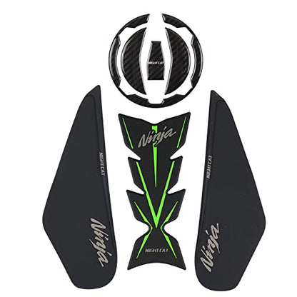 NIGHT CAT Compatible Ninja 400 Ninja 500 Motorcycle Fuel Tank Pad Kit Side Fuel Knee Guard Sticker Fuel Tank Protector（Green+Gas Tank Cap） - color: Green+gas Tank Cap