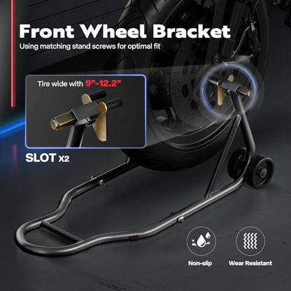 SPECSTAR Universal Motorcycle Stands, 882 Lbs Capacity Front Rear Wheels Lift Combo with U+L Adjustable Swingarm Spool, Heavy Duty Paddock Stands fit for BMW, Suzuki, Yamaha, Honda, Kawasaki, Black - size: 882 Lbs