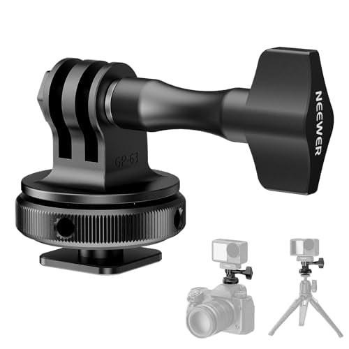NEEWER Action Camera Cold Shoe Mount Adapter Compatible with GoPro Accessories Go Pro DJI Insta360 AKASO, Metal 1/4" Thread Hot Shoe Mount for Mini Tripod Selfie Stick, 180° Tilt, GP-63 - style: GP-63
