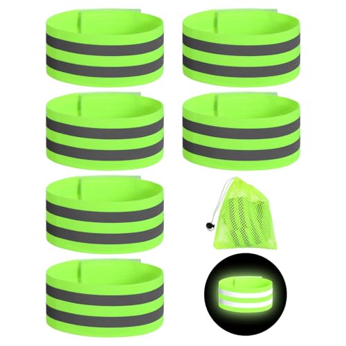 6Pcs Reflective Arm Bands for Night Walking with Storage Bag, Elastic Reflective Arm Band and Ankle Band for Runners, Adjustable Neon Reflectives Strap Bracelets for Running Walking Cycling