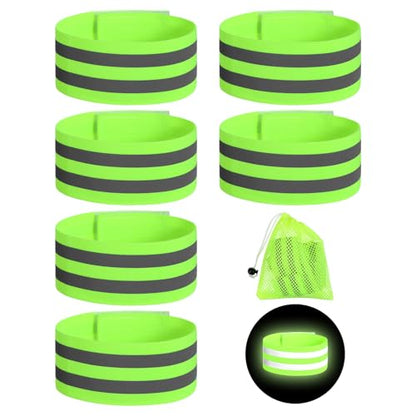 6Pcs Reflective Arm Bands for Night Walking with Storage Bag, Elastic Reflective Arm Band and Ankle Band for Runners, Adjustable Neon Reflectives Strap Bracelets for Running Walking Cycling