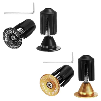 HARFINGTON 2Pair Bike Handlebar End Plugs Aluminum Bar End Caps 16-21mm Adjustment Expanding Locking with Tool for MTB Road BMX Fixed Gear Bike, Black Gold - color: Black Gold