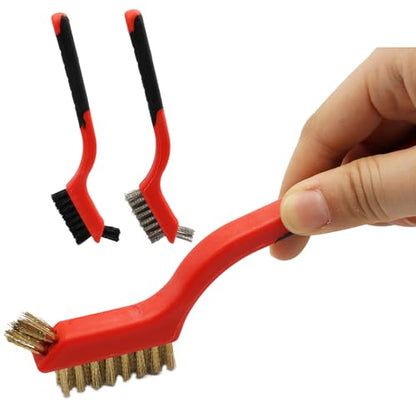 3PCS Durable Wire Brush Set,Brass Stainless Steel Nylon,Curved Handle Brush for Cleaning Rust Removal in Holes DIY Enthusiasts(Red) - style: Red-Nylon,Brass,Stainless Steel