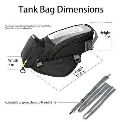 Motorcycle Tank Bag with Phone Holder, Magnetic & Strap Mount Motorcycle Tank Bag for Plastic/Metal Gas Tanks, Waterproof Touchscreen Tank Bag Fits Phones Under 6.3”, Riding Storage Bag