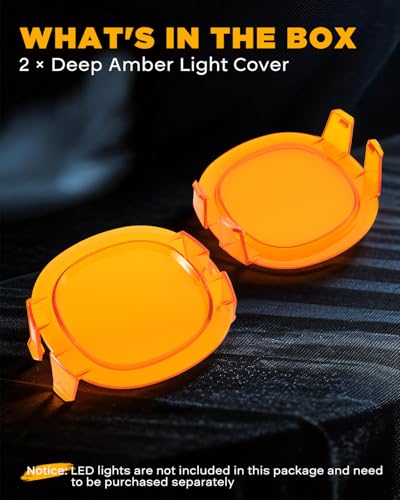 Auxbeam P4 Series 4 Inch Deep Amber Light Covers 2300K Dark Amber Tint Round Off-Road Light Lens Cap LED Pods Covers Reduce Glare for Fog & Dust Low Visibility, 2 Packs - color: P4 Series 4" Amber Covers