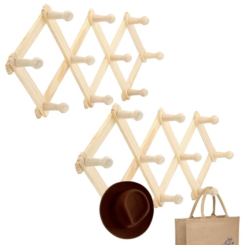 RamPro Accordion Style Wood Expandable Rack Hat, Cap, Belt, Umbrella Coffee Mug Wall wooden Pegs (Set of 2) - style: 2 Pack