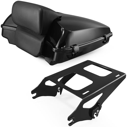 Vivid Black 5.5" Razor Tour Luggage Trunk w/Mount Rack Backrest Bracket Fit for Harley Touring Models Road King Road Glide Street Glide Electra Glide Ultra-Classic 2009-2013 (Black) - color: Black